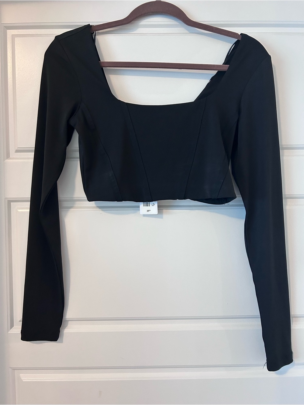 Long Sleeve Dynamite Square Neck Crop Top - Black